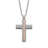 Brushed Cross with Vertical Rose Gold IP Stripe