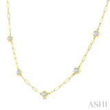 1 1/2 Ctw Bezel Set Round Cut Diamond Paperclip Station Necklace in 14K Yellow Gold