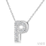 1/20 Ctw Bubble Accent Initial 'P' Round Cut Diamond Fashion Pendant With Chain in Sterling Silver