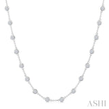 5 Ctw Bezel Set Round Cut Diamond Station Necklace in 14K White Gold