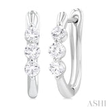 1/2 ctw 3-Stone Round Cut Diamond Fashion Hoop Earring in 14K White Gold