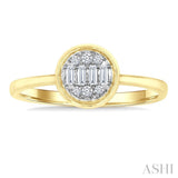 1/6 Ctw Petite Bezel Set Round Shape Fusion Baguette and Round Cut Diamond Fashion Ring in 10K Yellow Gold