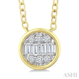1/6 Ctw Petite Bezel Set Round Shape Fusion Baguette and Round Cut Diamond Fashion Pendant With Chain in 10K Yellow Gold