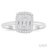 1/6 Ctw Double Halo Emerald Shape Petite Round Cut Diamond Fashion Ring in 10K White Gold