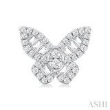 1/2 Ctw Butterfly Petite Baguette and Round Cut Diamond Fashion Stud Earring in 14K White Gold