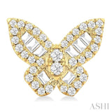 1/2 Ctw Butterfly Petite Baguette and Round Cut Diamond Butterfly Petite Fashion Stud Earring in 14K Yellow Gold