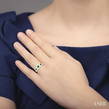 3.8 MM & 3 MM Emerald and 5/8 Ctw Round Cut Diamond Precious Lovebright Past Present and Future Ring in 14K Yellow Gold