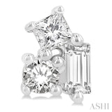 1/6 Ctw Petite Tri-Stone Scatter Princess, Baguette & Round Cut Diamond Fashion Stud Earring in 10K White Gold
