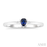 4x3 MM Pear Shape Sapphire and 1/50 Ctw Petite Round Cut Diamond Fashion Ring in 10K White Gold