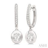 1/2 Ctw Oval Shape Dome Round Cut Diamond Fashion Huggie Earrings in 14K White Gold