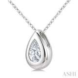 1/3 Ctw Bezel Set Pear Cut Diamond Bubble Fashion Pendant With Chain in 14K White Gold