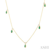 5x3 MM Oval Shape Emerald and 1/4 Ctw Round Cut Diamonds Precious Station Necklace in 14K Yellow Gold