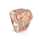 Rose gold finish sterling silver micropave ring with light champagne colored stone and simulated diamonds