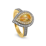 Gold and gold vermeil finish sterling silver micropave pear shaped ring with a canary colored stone and simulated diamonds