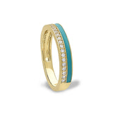 Gold vermeil sterling silver micropave ring with with turquoise enamel and simulated diamondss