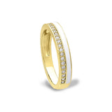 Gold vermeil sterling silver micropave ring with with white enamel and simulated diamondss