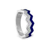 Gold Vermeil Sterling Silver Micropave Ring with with Navy Enamel and Simulated Diamondss