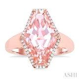 16x10 MM Hexagon Shape Morganite and 1/10 Ctw Round Cut Diamond Halo Semi-Precious Ring in 14K Rose Gold