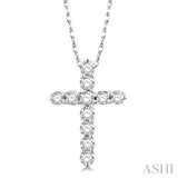 1/10 Ctw Round Cut Diamond Cross Pendant in 14K White Gold with Chain