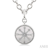 1/10 Ctw Compass medallion Single Cut Diamond Pendant With Chain in Sterling Silver