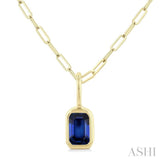 6x4 MM Bezel Set Emerald Cut Sapphire Precious Fashion Pendant With Paperclip Chain in 14K Yellow Gold