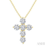 1 1/2 Ctw Round Cut Diamond Christian Cross 6-Stone Fashion Pendant With Chain in 14K Yellow Gold