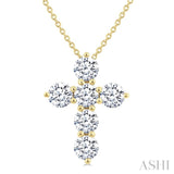 1 1/2 Ctw Round Cut Diamond Christian Cross 6-Stone Fashion Pendant With Chain in 14K Yellow Gold
