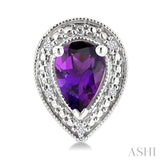 6X4 MM Pear Shape Amethyst and 1/50 Ctw Round Cut Diamond Semi-Precious Earrings in Sterling Silver