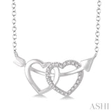 Silver Twin Heart Shape Arrow Diamond Fashion Pendant