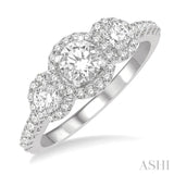 5/8 Ctw Past, Present & Future Round Cut Diamond Semi Mount Engagement Ring in 14K White Gold