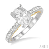 1/4 ctw Oval Shape Round Cut Diamond Semi-Mount Engagement Ring in 14K White and Yellow Gold