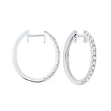 14KT White Gold & Diamond Classic Book Hoop Fashion Earrings  - 3/4 ctw