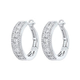 14KT White Gold & Diamond Classic Book 3 Row Fashion Earrings  - 1 ctw