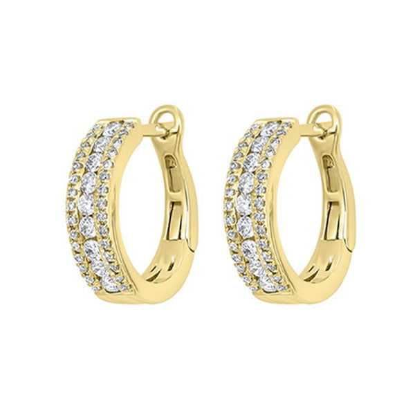 14KT Yellow Gold & Diamond 3 Row Fashion Earrings  - 1/2 ctw