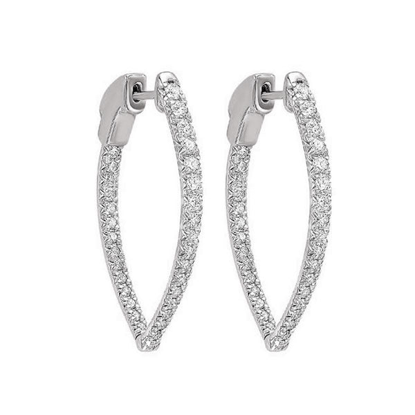 14KT White Gold & Diamond Classic Book Hoop Fashion Earrings  - 1/2 ctw