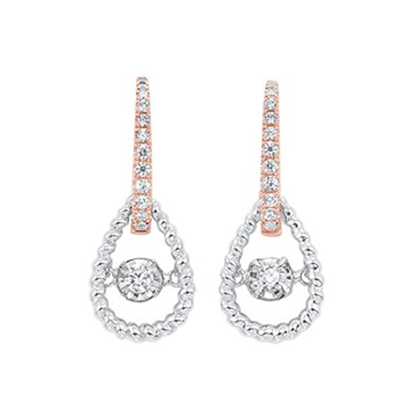 10KT White & Pink Gold & Diamond Classic Book New Rhythm Of Love Fashion Earrings   - 1/4 ctw