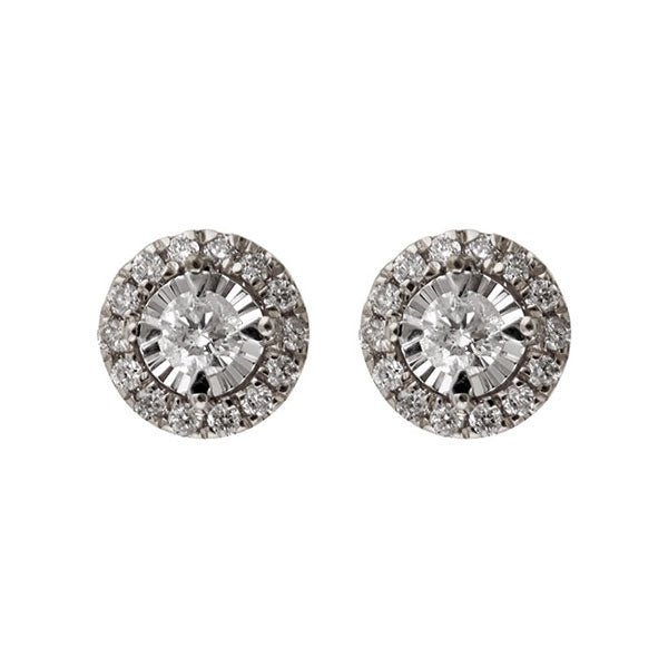 14KT White Gold & Diamond Classic Book Fashion Earrings  - 1/6 ctw