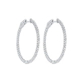 14KT White Gold & Diamond Classic Book Hoop Fashion Earrings   - 2 ctw