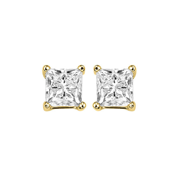 14KT Yellow Gold & Diamond Pricess Cut Stud Earrings  - 5/8 ctw