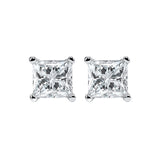 14KT White Gold & Diamond Classic Book Pricess Cut Stud Earrings  - 1 ctw
