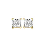 14KT Yellow Gold & Diamond Pricess Cut Stud Earrings  - 1 ctw