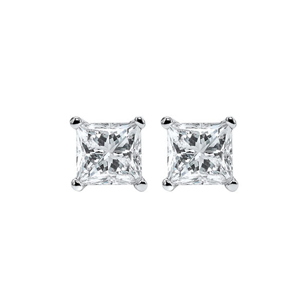 14KT White Gold & Diamond Classic Book Pricess Cut Stud Earrings  - 1-1/4 ctw