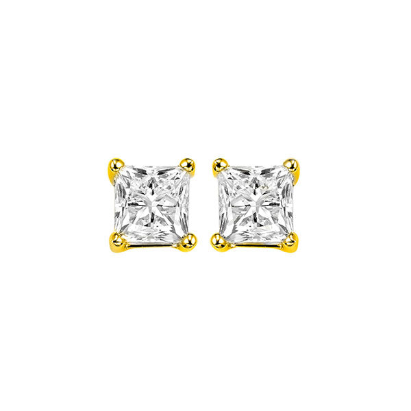 14KT Yellow Gold & Diamond Pricess Cut Stud Earrings  - 1-1/2 ctw