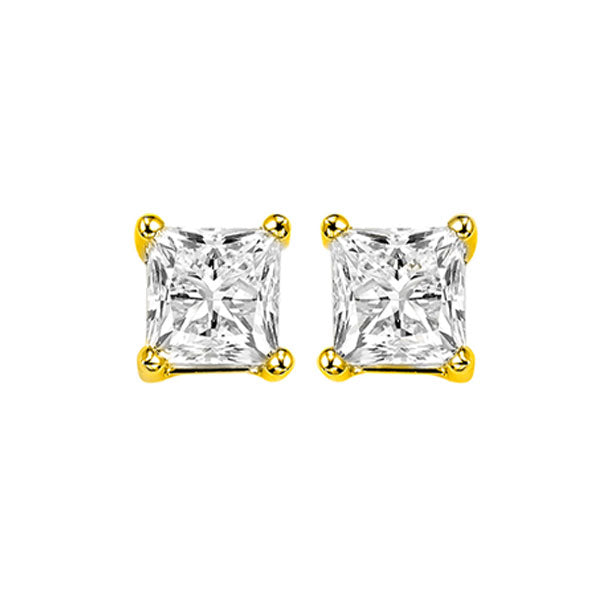 14KT Yellow Gold & Diamond Pricess Cut Stud Earrings  - 2 ctw