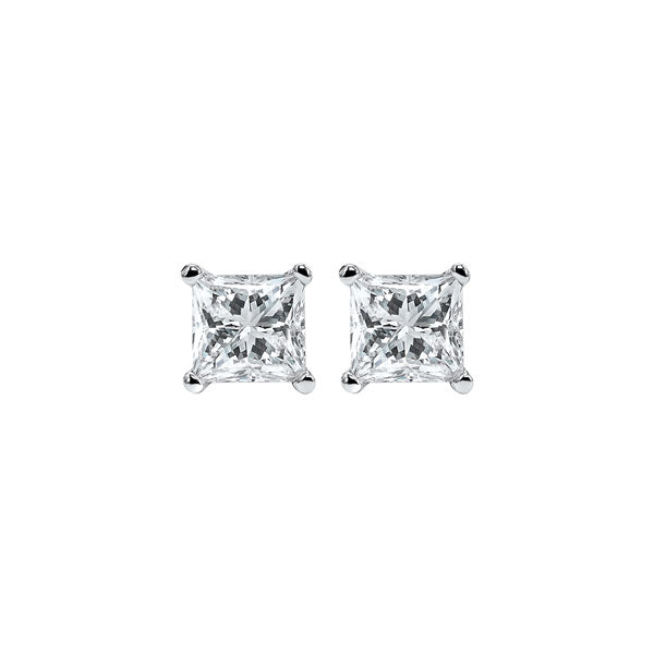 14KT White Gold & Diamond Classic Book Pricess Cut Stud Earrings  - 1/4 ctw