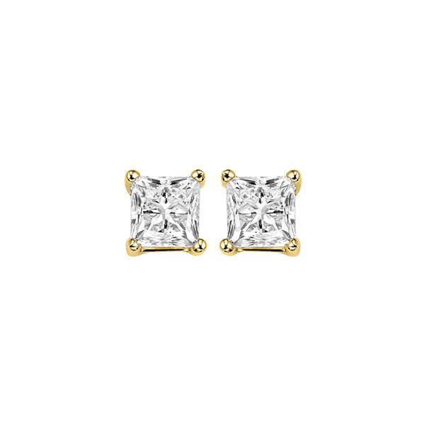 14KT Yellow Gold & Diamond Pricess Cut Stud Earrings  - 1/4 ctw