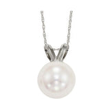 14KT White Gold & Diamond Classic Book Akoya Pearl Neckwear Pendant  - 1/10 ctw