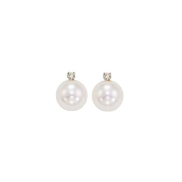 14KT White Gold & Diamond Classic Book Akoya Pearl Stud Earrings  - 1/10 ctw