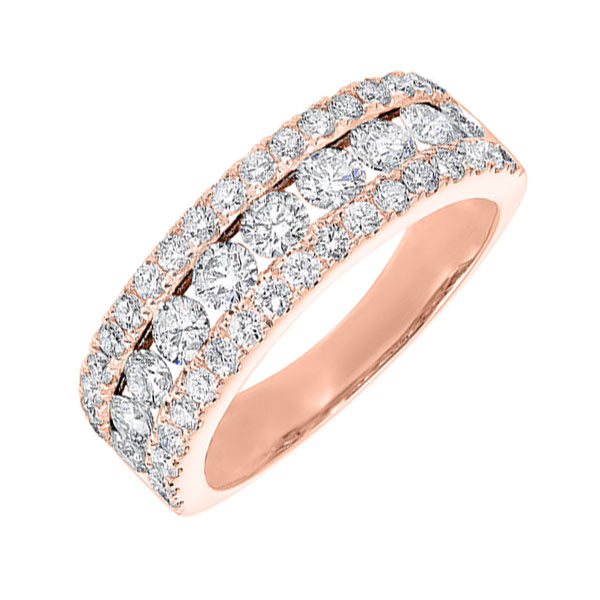 14KT Pink Gold & Diamond Classic Book 3 Row Fashion Ring  - 1-1/2 ctw