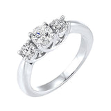 14KT White Gold & Diamond Classic Book 3 Stone Fashion Ring  - 1-1/2 ctw